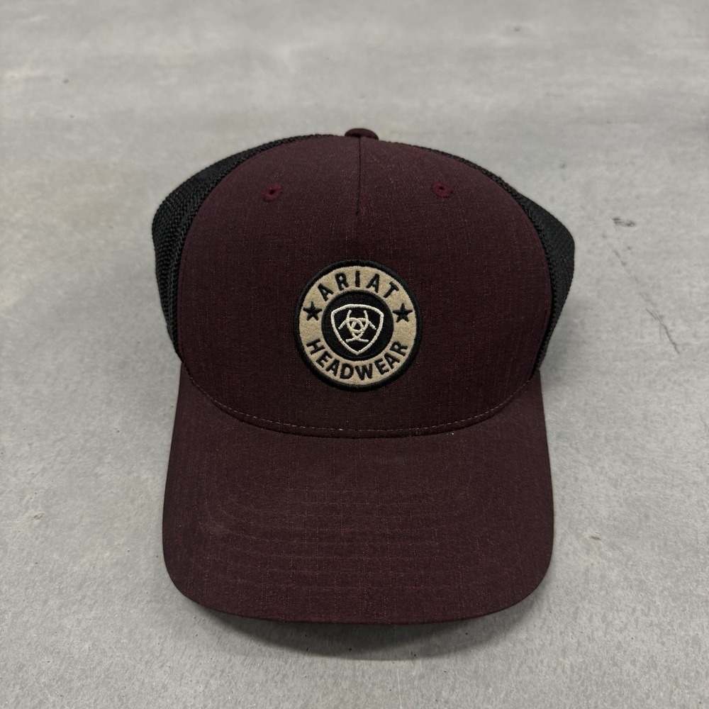 Ariat Headwear Trucker Snapback Hat Burgundy Black Mesh Cap